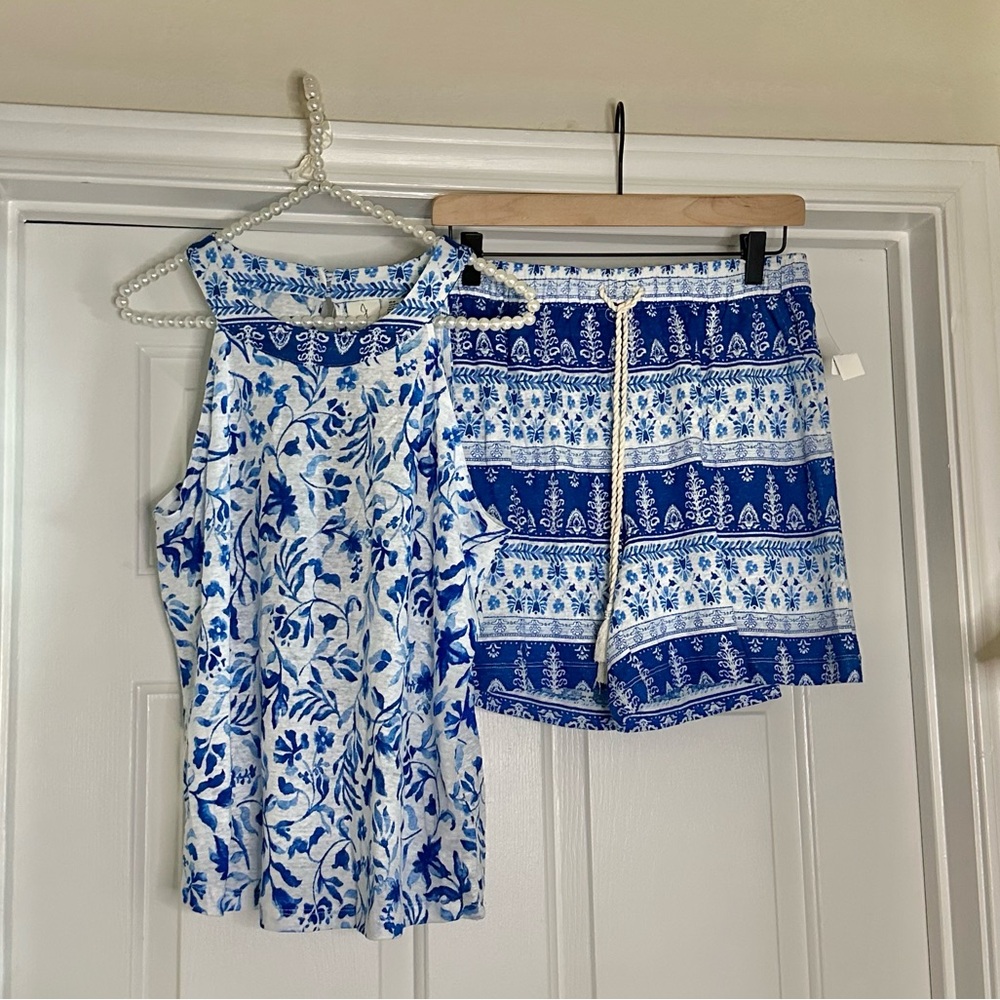 Joie Blue & White 2 pc shorts set